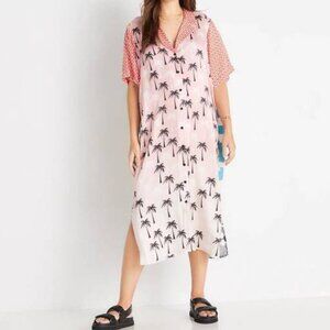 Me369 Laura Shirt Dress Palm Print Midi Button Front NWT - Size S